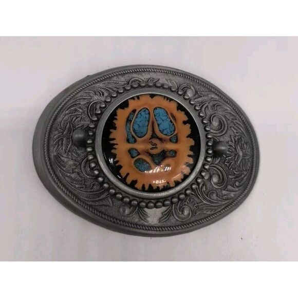 Vintage Turquoise And Resin Western Belt Buckle - Picture 3 of 8